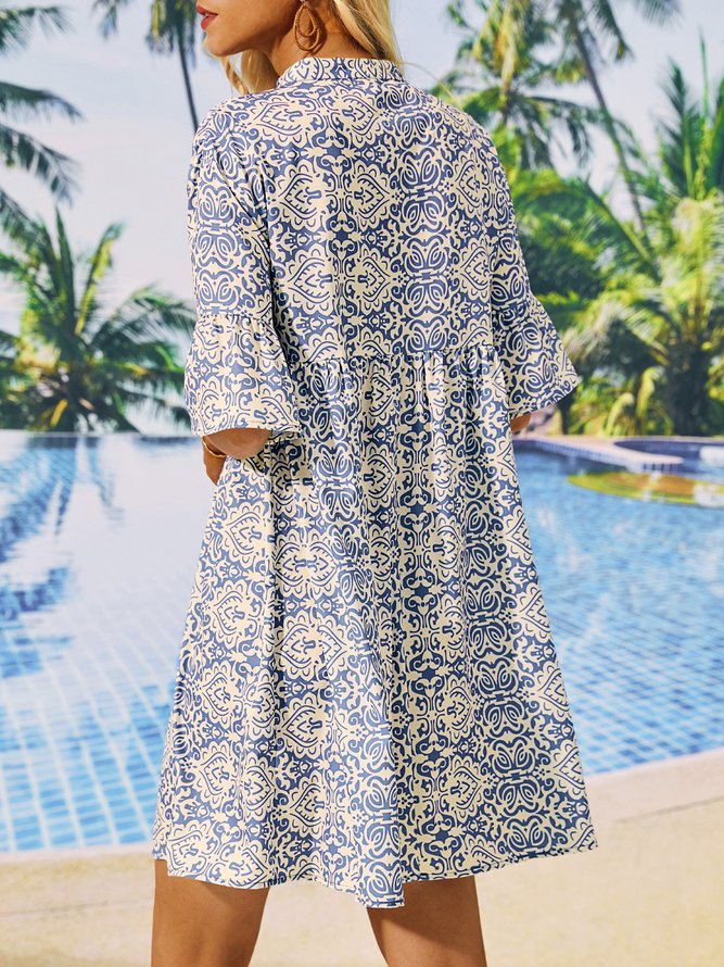 Floral Loose Casual Stand Collar Dress