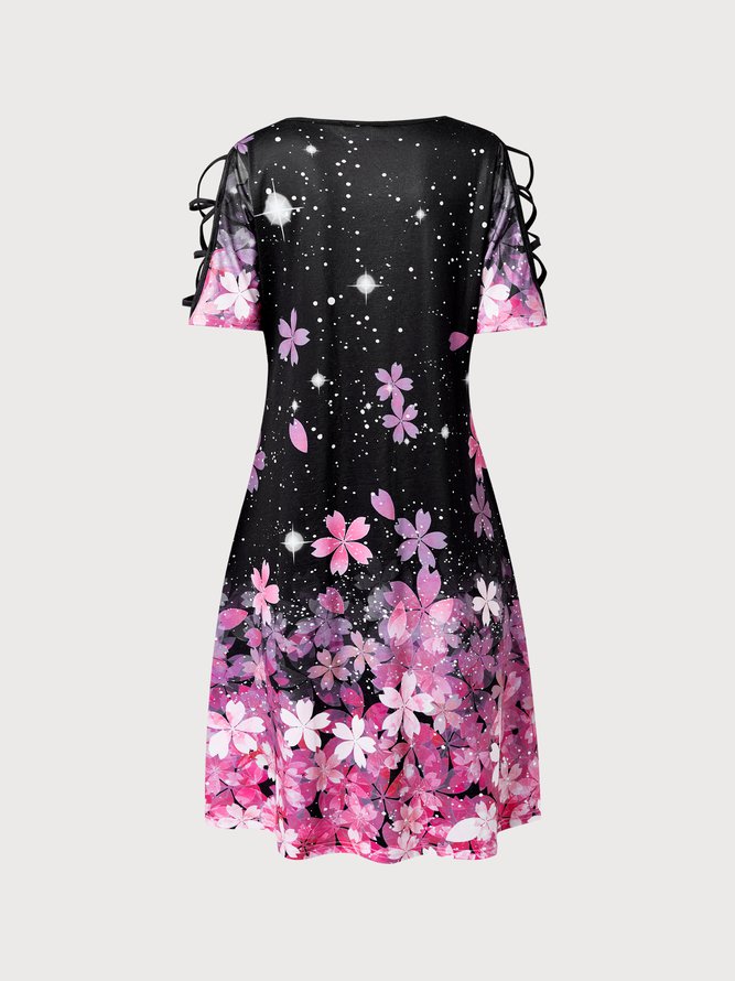 Crew Neck Floral Simple Casual Midi Dress