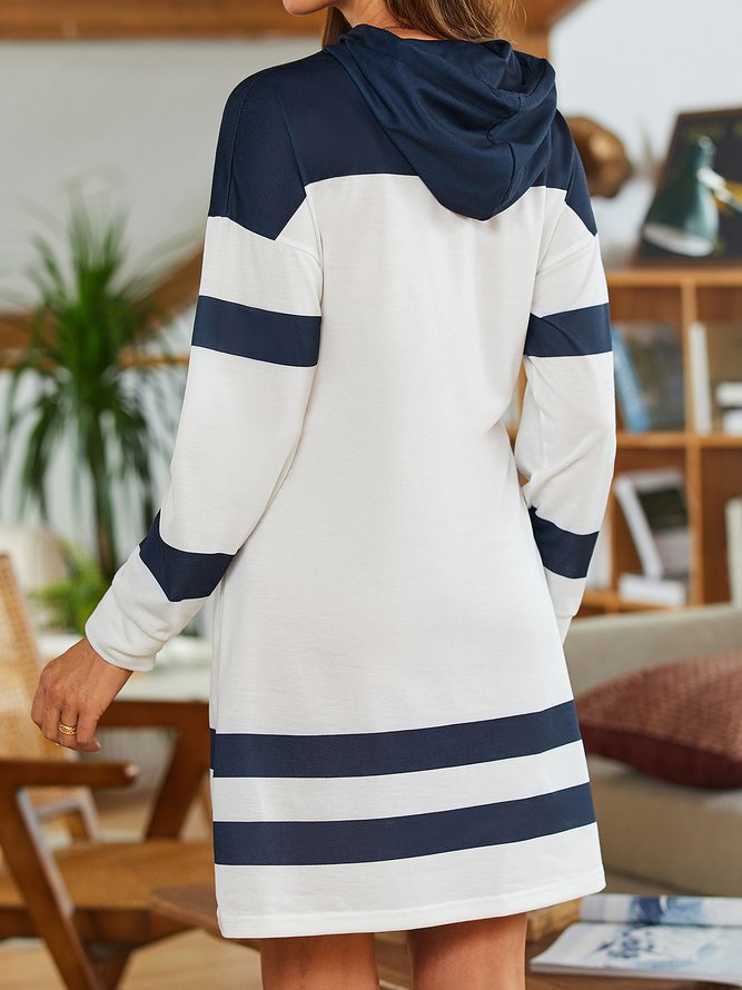 Hooded Geometric Anchor Loose Cotton-Blend Dress