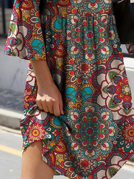 Casual Loose Ethnic Crew Neck Dress