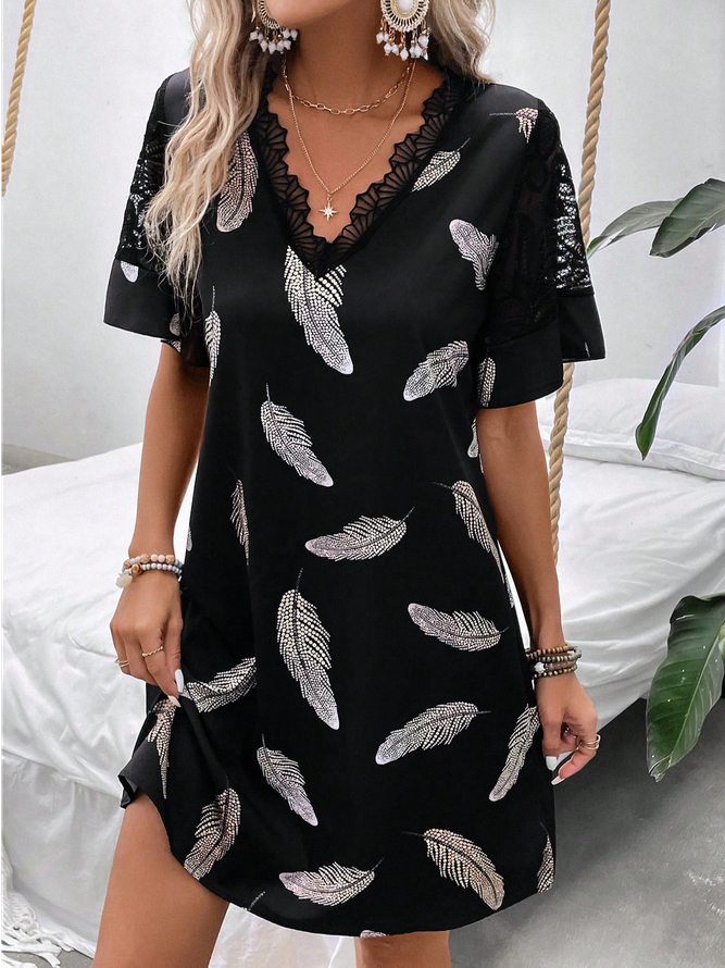 Feather Pattern Casual Loose Lace Dress