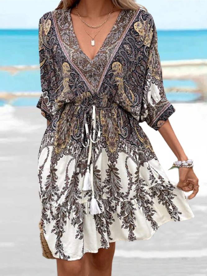 Loose Vacation Ethnic V Neck Dress
