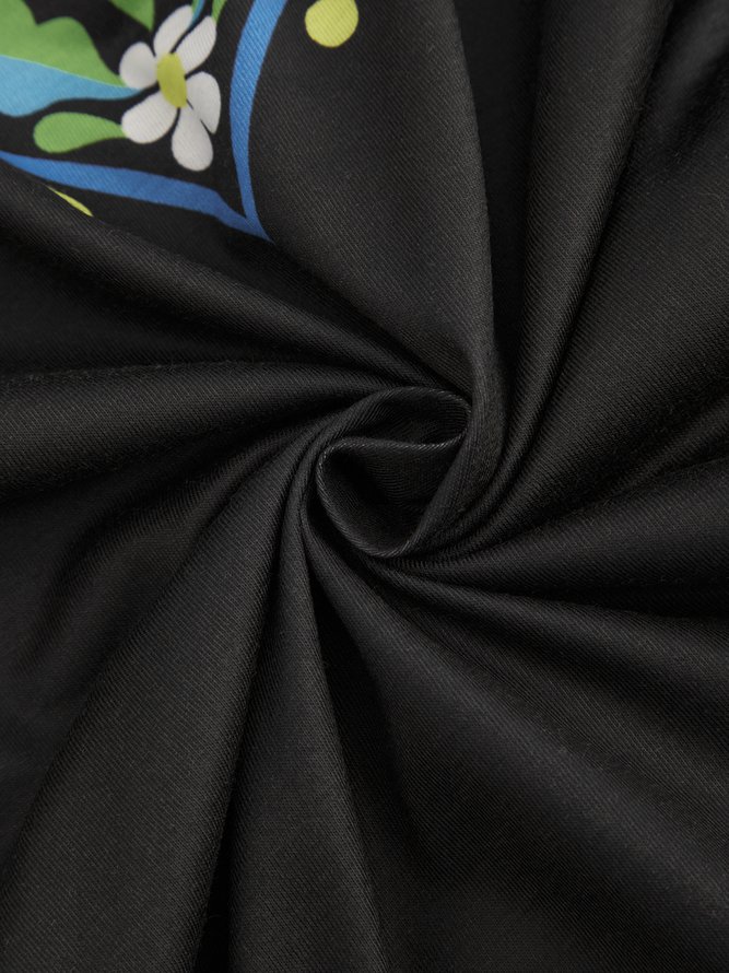 Women's Mexican Dress Midi Dress Black Half Sleeve Summer Crew Neck Tribal Casual