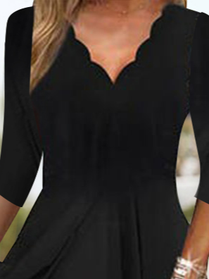 V Neck Elegant Black Slim Fit Knit Midi Prom Dress