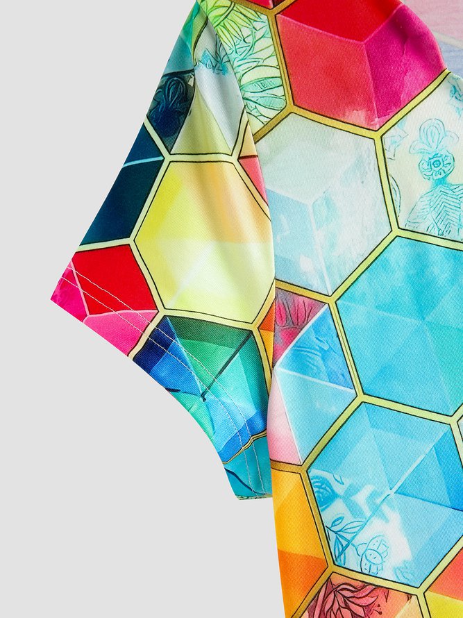 V Neck Geometric colorblock Casual Maxi Dress