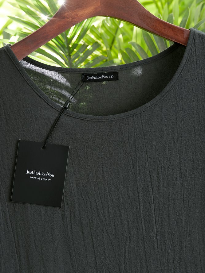 Summer Pockets Round Neck Shift Linen Dresses