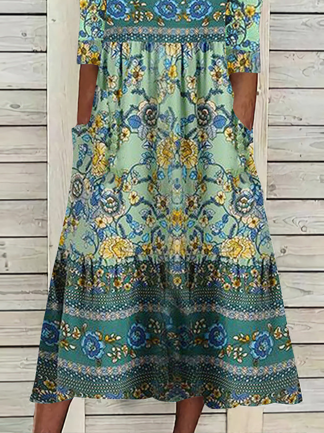 Casual Ethnic Loose Crew Neck Dress