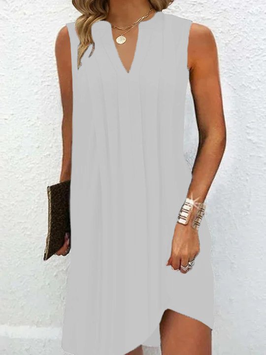 V Neck Casual Plain Loose Dress