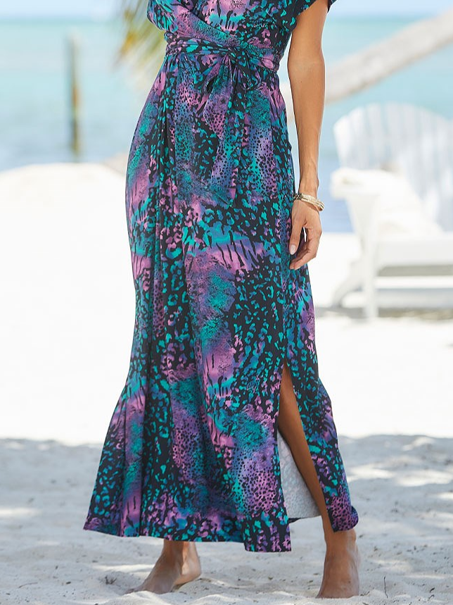 Leopard Casual Loose V Neck Dress