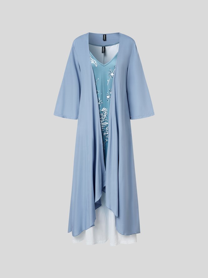 Women's Shift Dress Maxi Dress half Sleeve Floral Print Spring Summer 2PCS V Neck Casual Dress