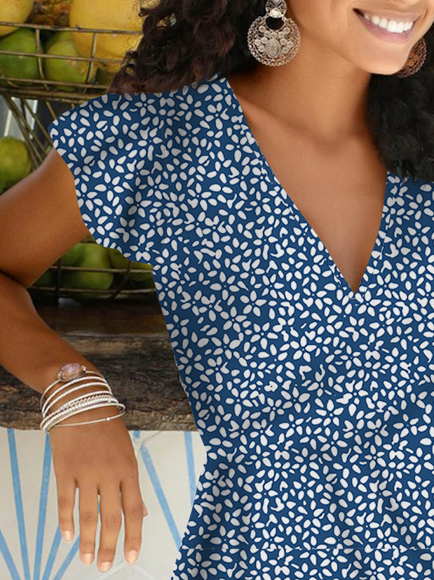 Ditsy Floral Knitted Loose Vacation Dress