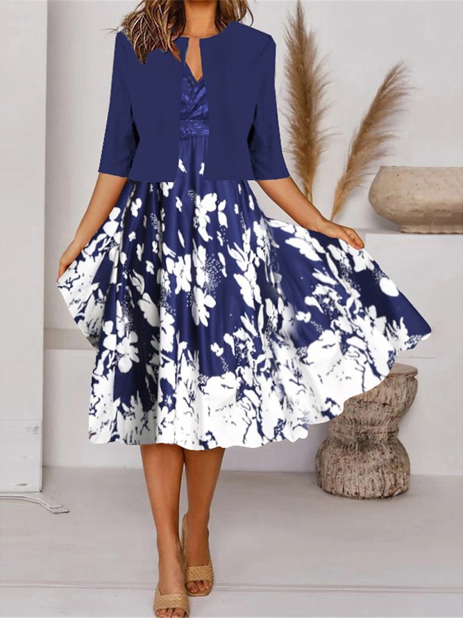 Crew Neck Elegant Floral Regular Fit Two-Piece Set