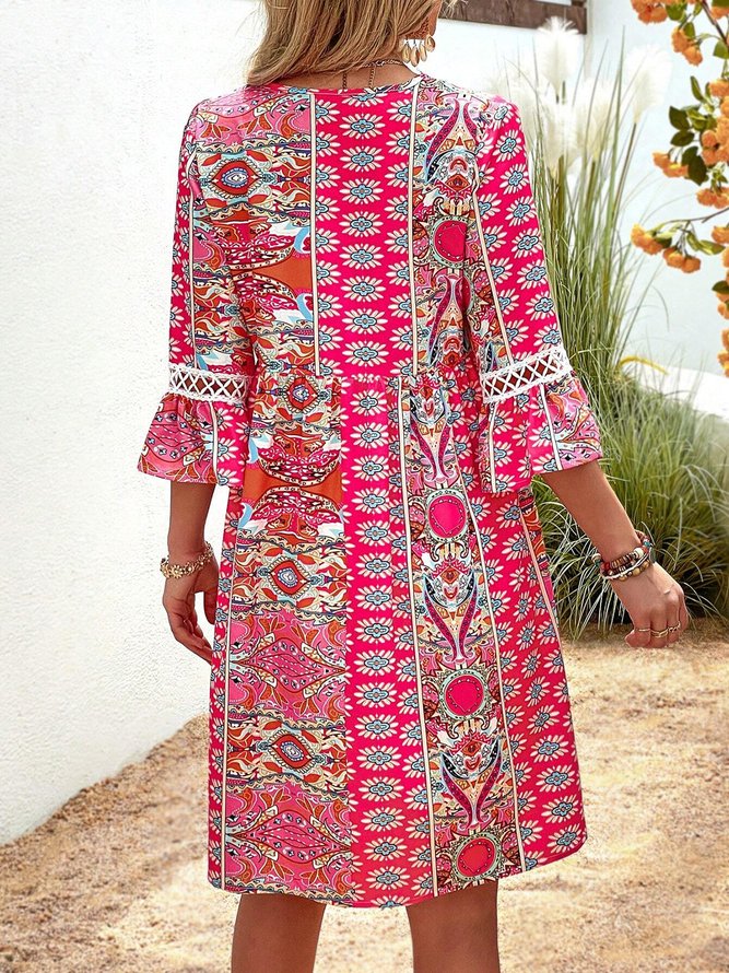 Womens V Neck Ethnic Boho Dress