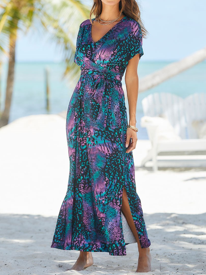 Leopard Casual Loose V Neck Dress