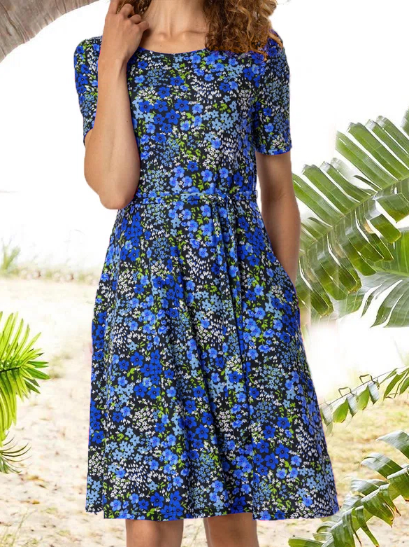 Casual Floral Crew Neck Dress