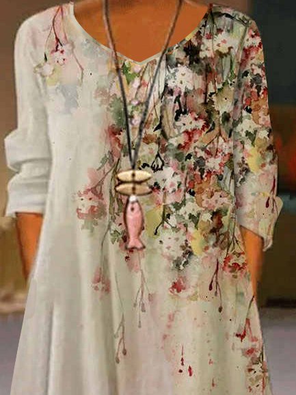 Round Neck Floral Casual Maxi Dress