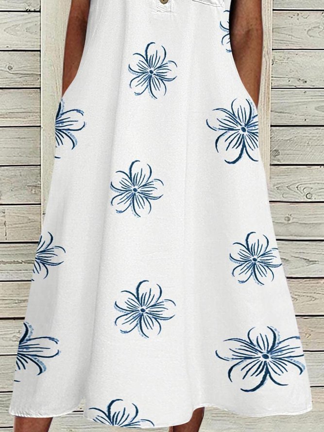 Regular Fit Geometric V Neck Casual Dress