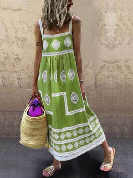 Women Fashion Bohemian Loose Casual Sleeveless Maxi Dress