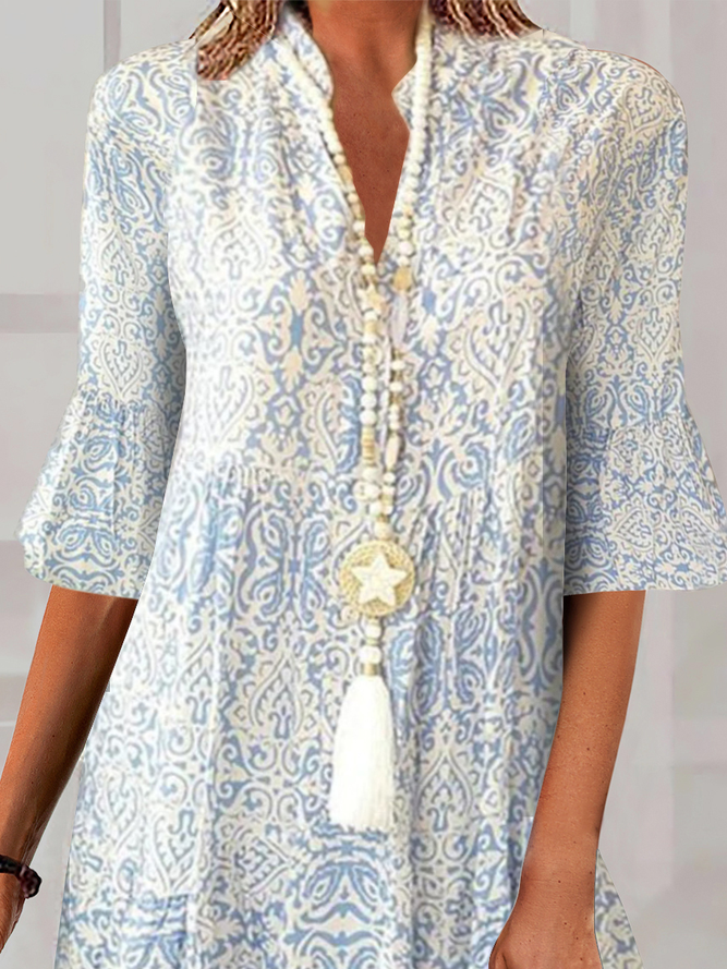 Floral Loose Casual Stand Collar Dress