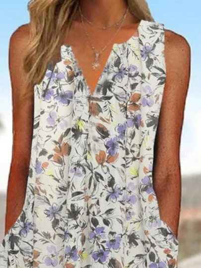 Casual Floral Notched Knitted Dress