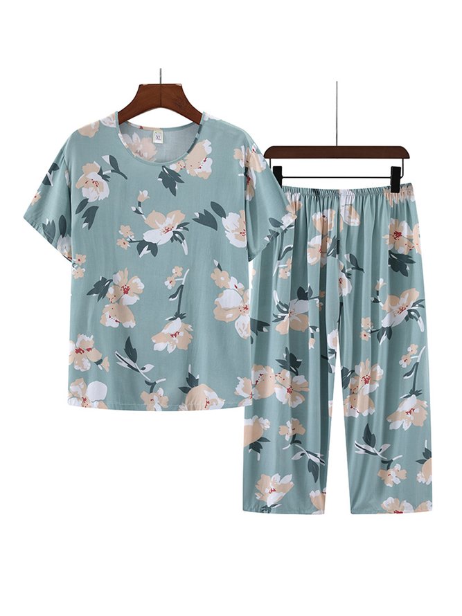 Breathable Cozy Floral Print Cotton Pajama Set