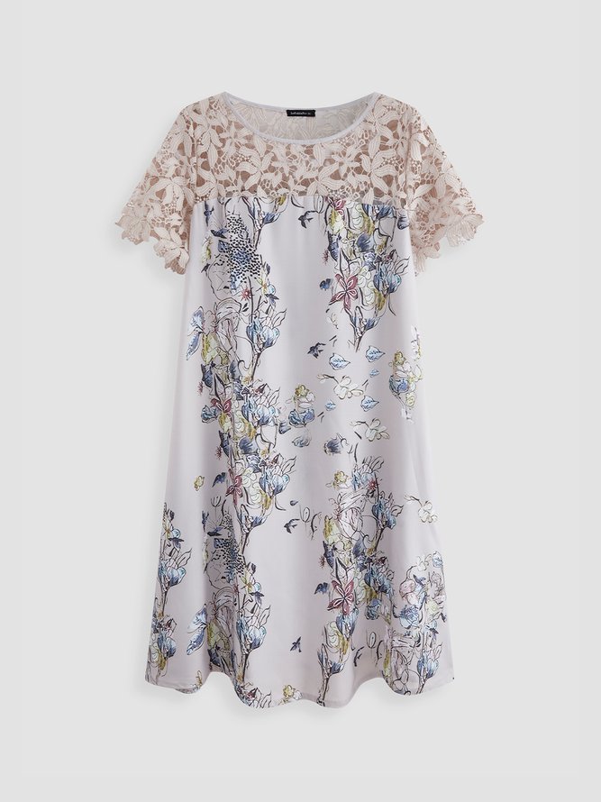 Round Neck Floral Casual Midi Prom Dress