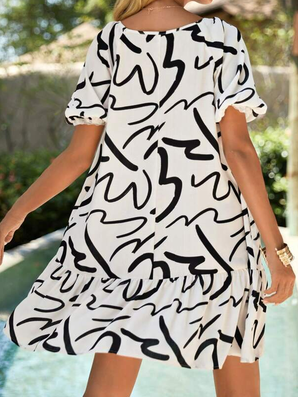 Geometric Loose Square Neck Casual Dress