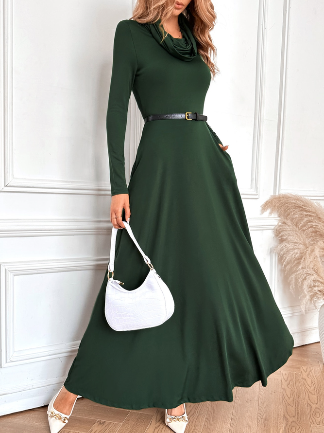 Draped Collar Hidden Pocket Dress