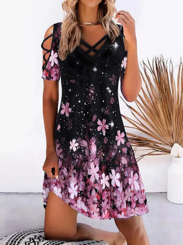 Crew Neck Floral Simple Casual Midi Dress