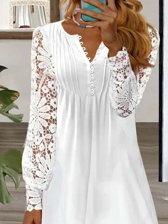 Loose Casual Half Open Collar Lace Dress