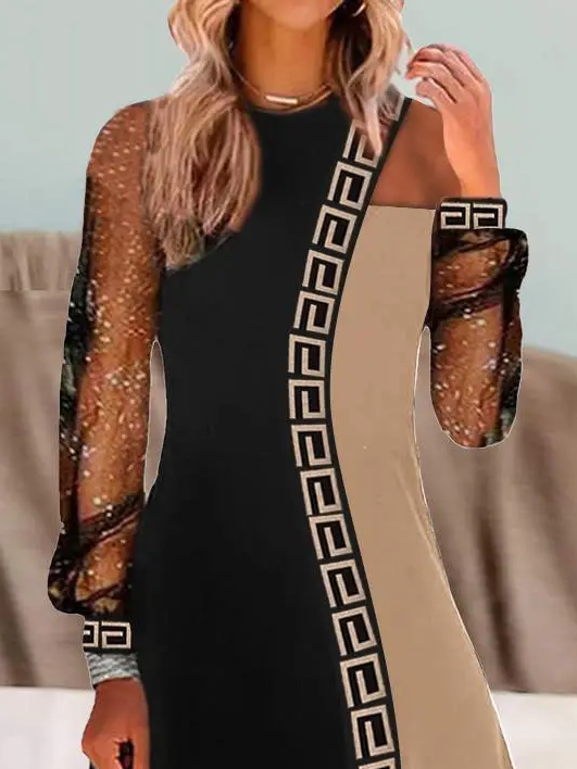 Casual Geometric Crew Neck Loose Dress