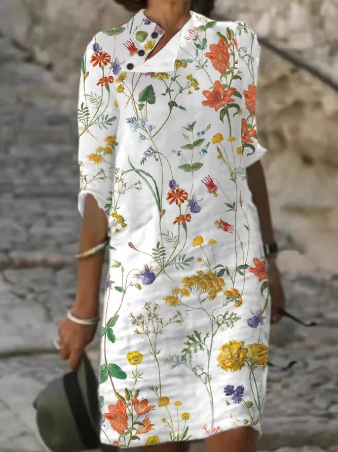 Floral Casual Stand Collar Dress