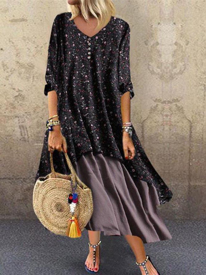 V Neck Women Weaving Dress A-Line Going Out Boho Cotton Weaving Dress