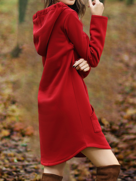 Solid Long Sleeve Hoodie Casual Knitting Dress