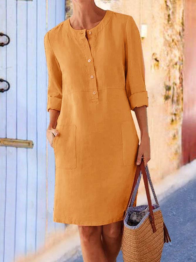 Buttoned Down Pockets Dress