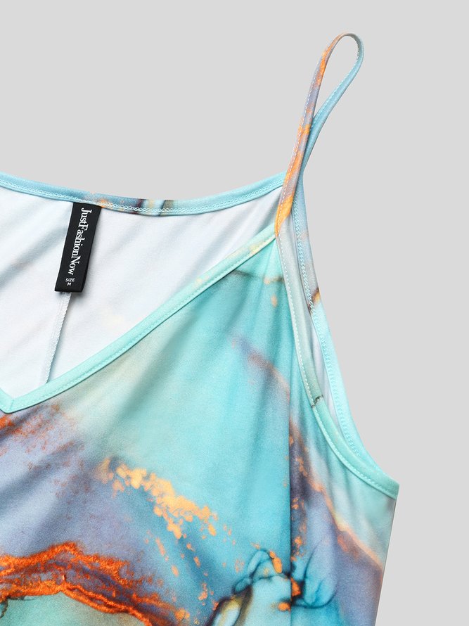 2PCS V Neck Gradient Vacation Sleeveless Dress with Cardigan