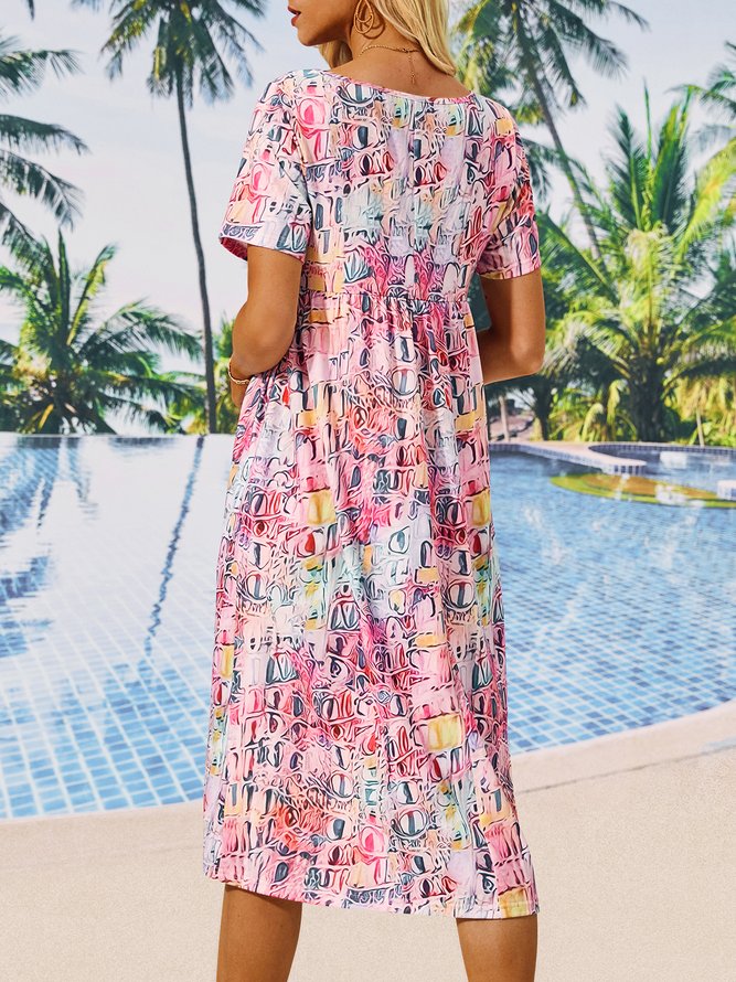 Casual Geometric Crew Neck Loose Dress