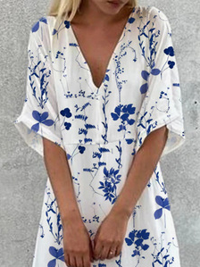 Casual V Neck Floral Dress