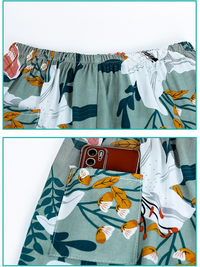 Breathable Elegant Floral Casual Loose Pajama Set