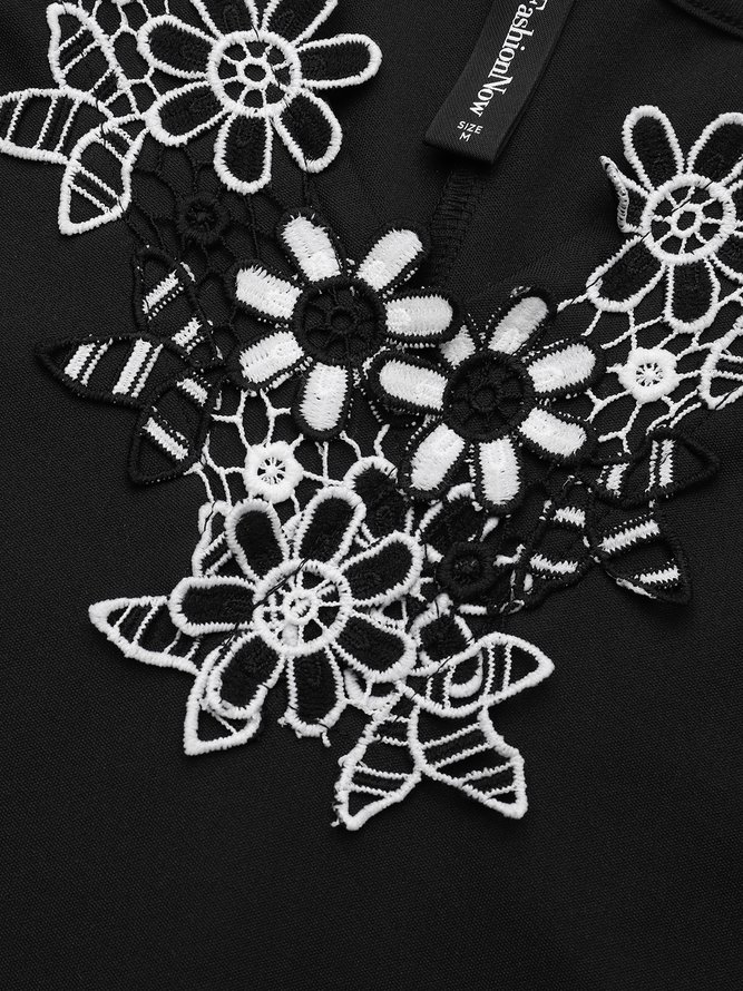 V Neck Lace Black Party?Mini Prom Dress