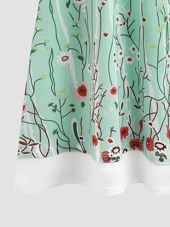 Round Neck floral Casual Midi Dress