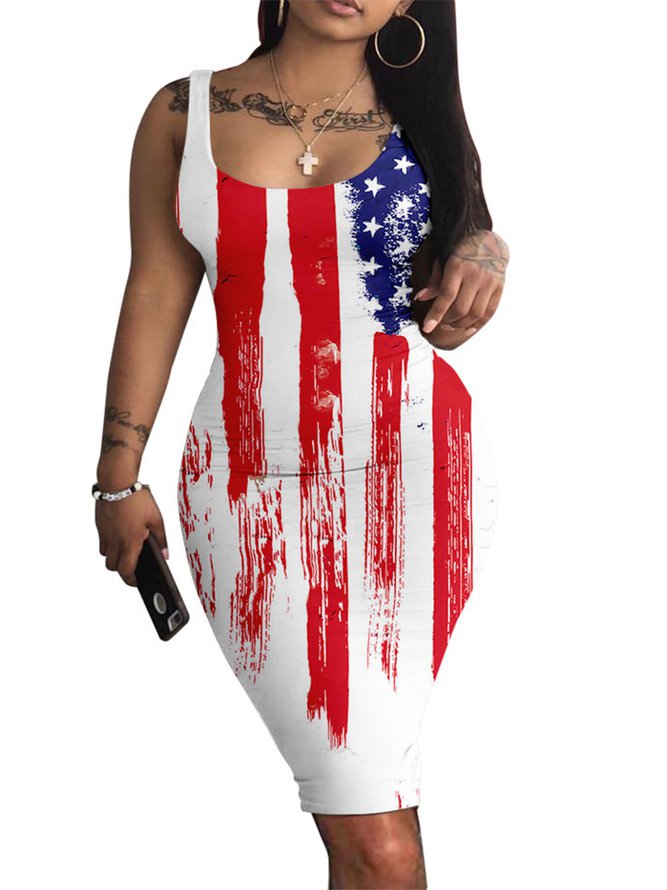 Sleeveless U-Neck Casual Dresses