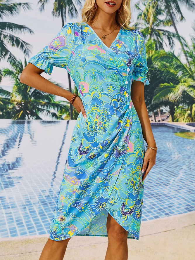 Ethnic V Neck Elegant Dress