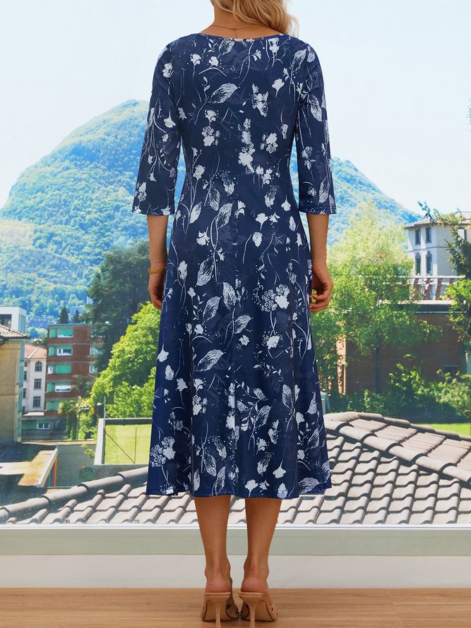 Elegant V Neck Floral Swing Dress