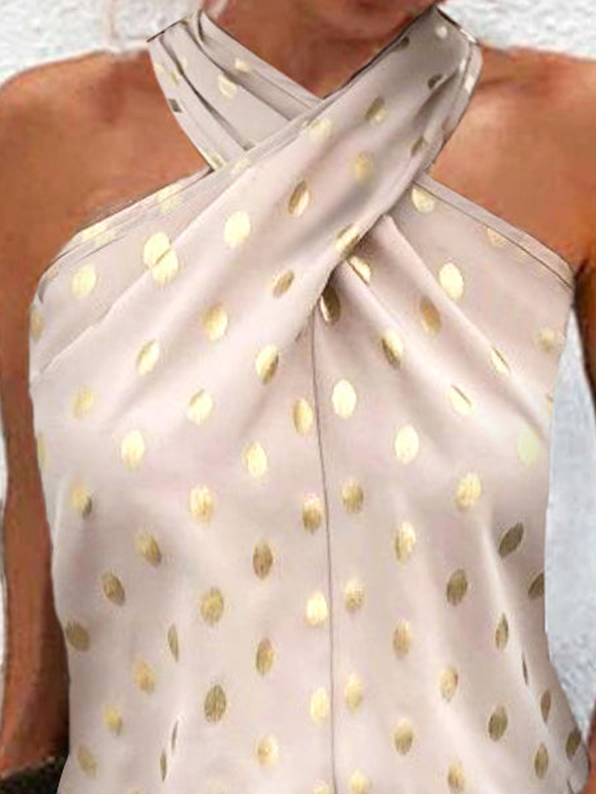 Simple Regular Fit Halter Polka Dots Dress