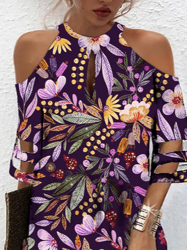 Crew Neck Loose Floral Casual Dress