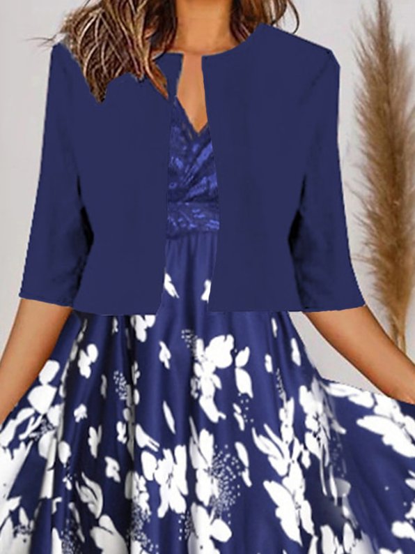 Crew Neck Elegant Floral Regular Fit Two-Piece Set