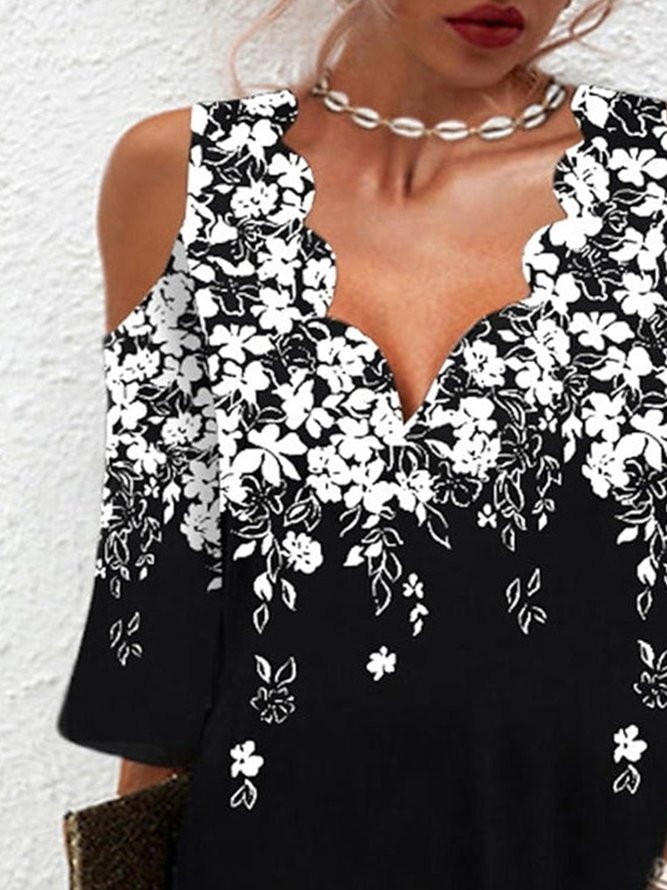 Cold Shoulder Floral Loose Elegant Dress