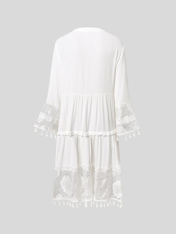 3/4 Sleeve V Neck Holiday Boho Smock Dress