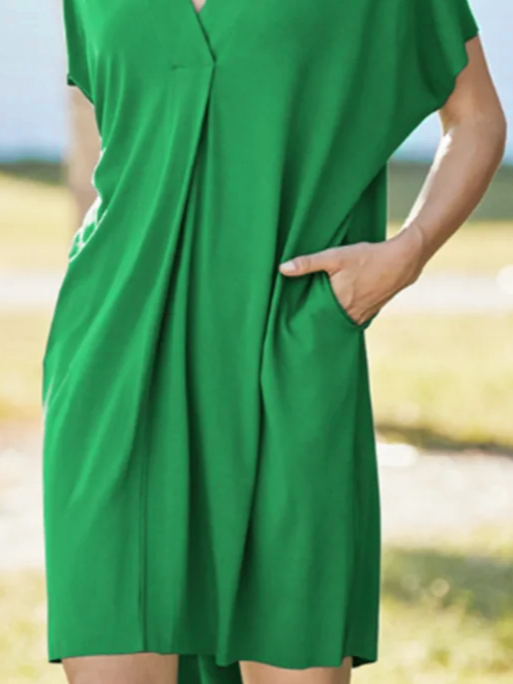 Basics V Neck Solid Short Sleeve Dress